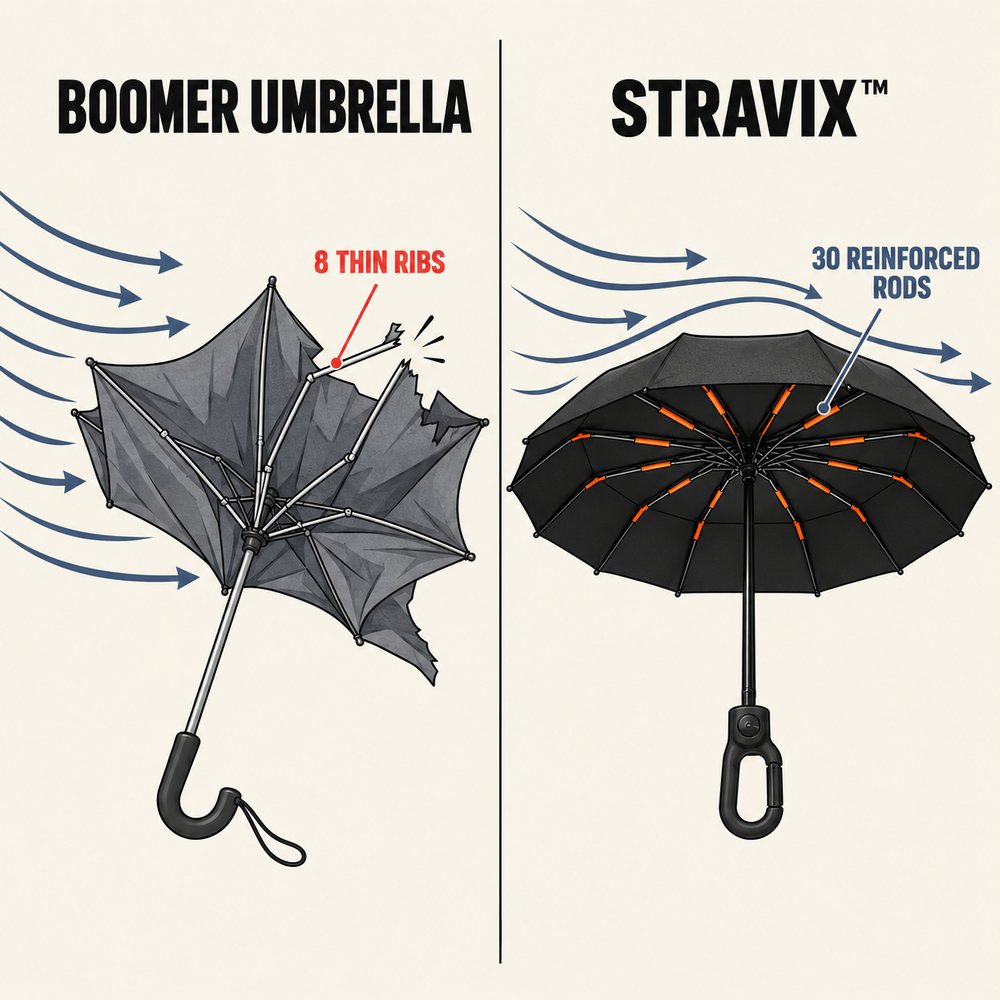 Stravix umbrella holding its shape in a storm