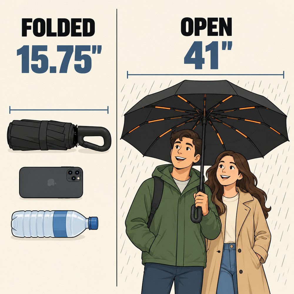 Stravix size: 15.75 inches folded, 41 inch canopy open