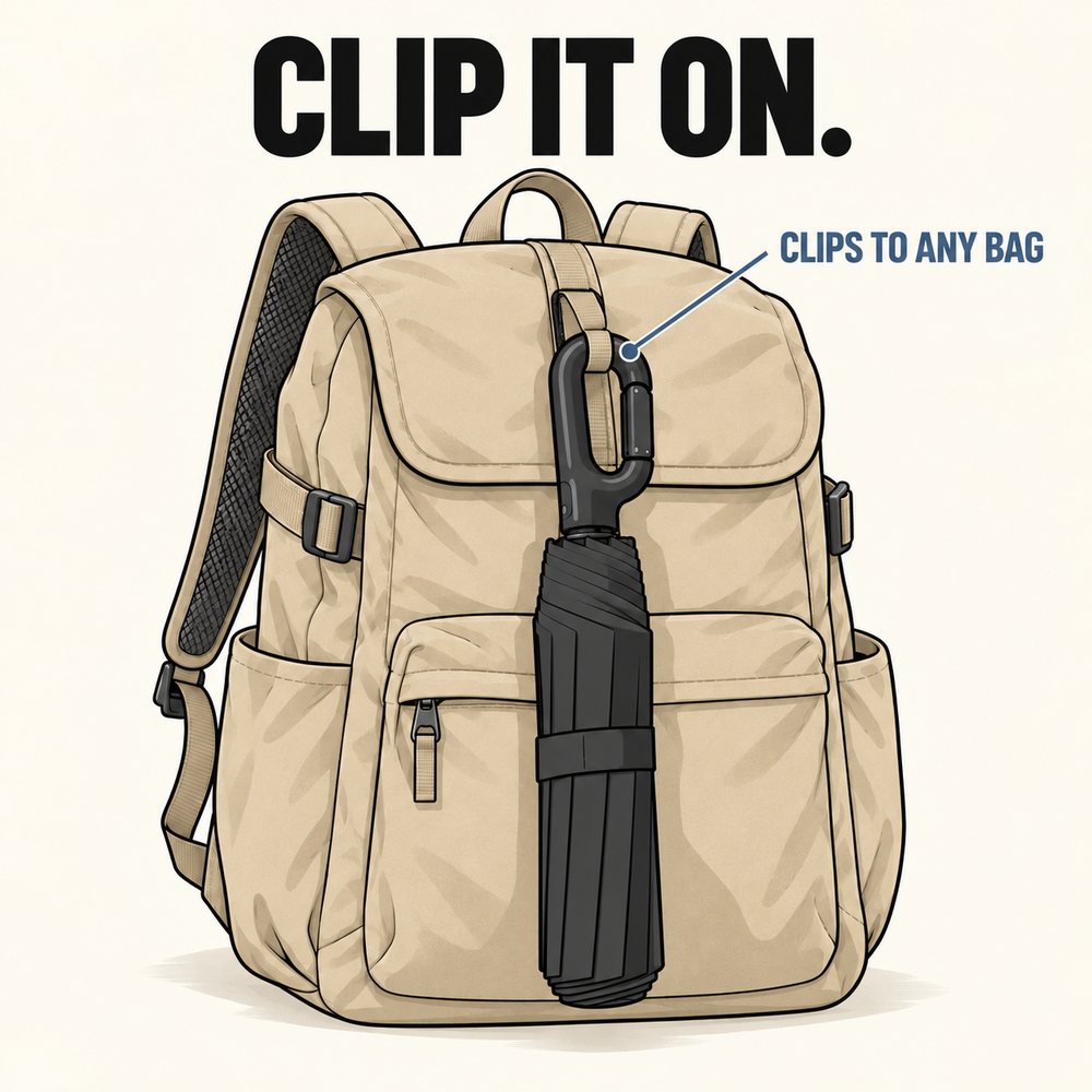 Carabiner clip handle attached to a backpack